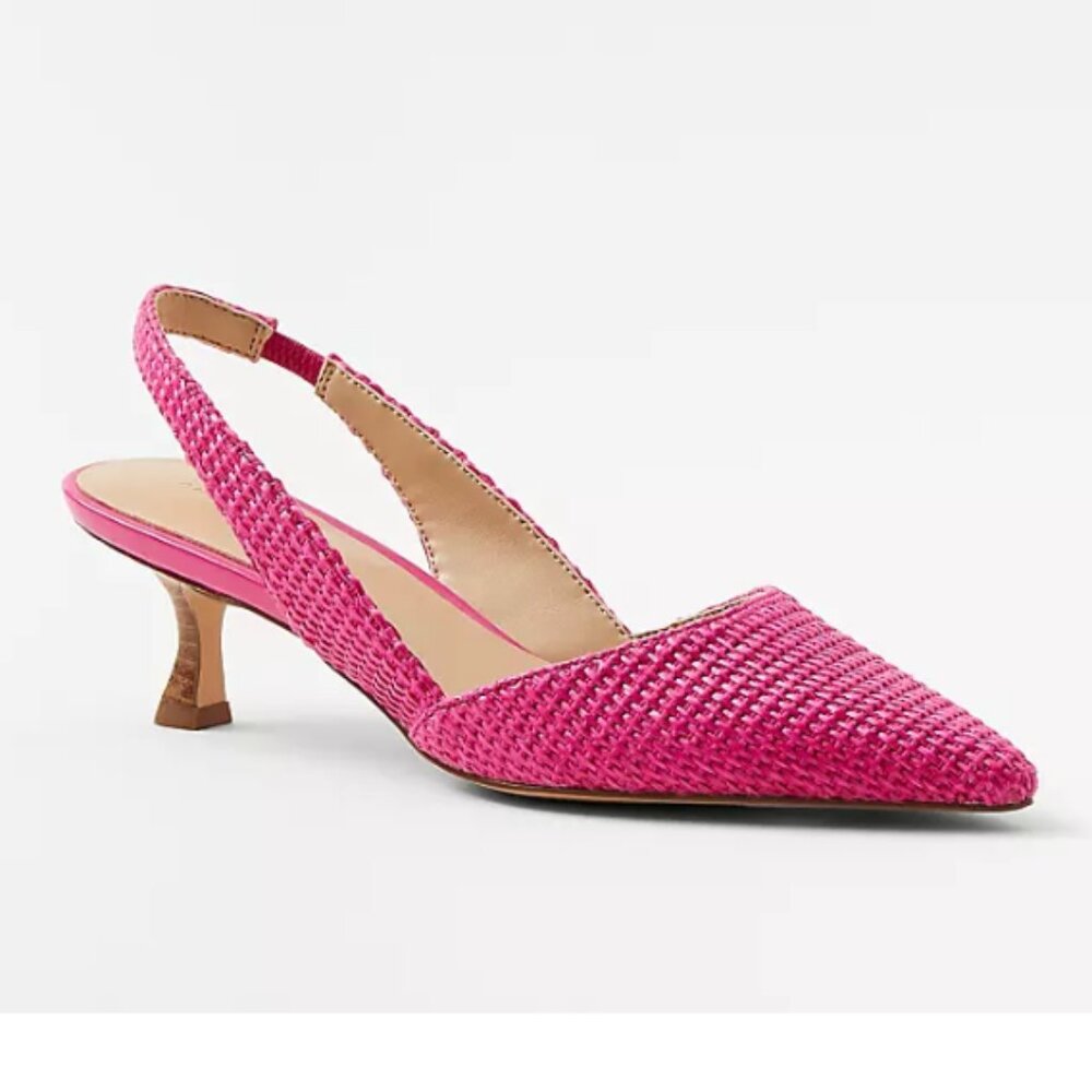 NWOT Ann Taylor Straw Slingback Kitten Heel Pumps Fuchsia Hot Pink 7.5 MSRP $158